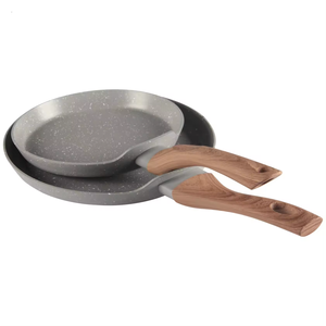 กระทะพิซซ่าลายหินอ่อนแบบไม่ติดกระทะ2ชิ้นพร้อมชุดจับไม้ - Product Image 2