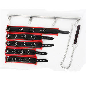 BDSMセクシーなおもちゃの手錠拘束ゲームと赤い革のスプレッダーバーステンレス鋼の足首の袖口女性の首の襟フェチボンデージ - Product Image 5