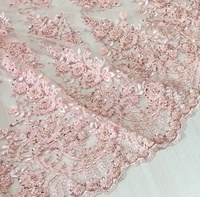 Tissu en dentelle perlée rose bébé de haute qualité, broderie à la main lourde, tissu en tulle à sequins et perles, luxe pour robe de soirée ou de mariée