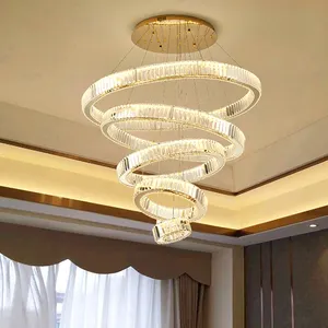 Modern büyük yüzükler daire kristal LED avize oturma odası için