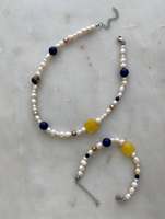 Perles bleues et collier de perles Dainty White Real Pearls Collier Bracelet pour hommes et femmes Everyday Minimalist Pearl Choker Set