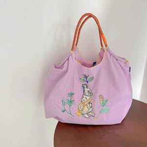 Eco-Friendly Nylon Fabric Embroidered Flower <b>Backpack</b> and Handbags Designed for Supermarket Usage - Product Image 1