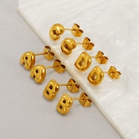 Boucles d'oreilles tendance en acier inoxydable plaqué or 18 carats, motif bulle gonflée, lettre initiale, pour femme