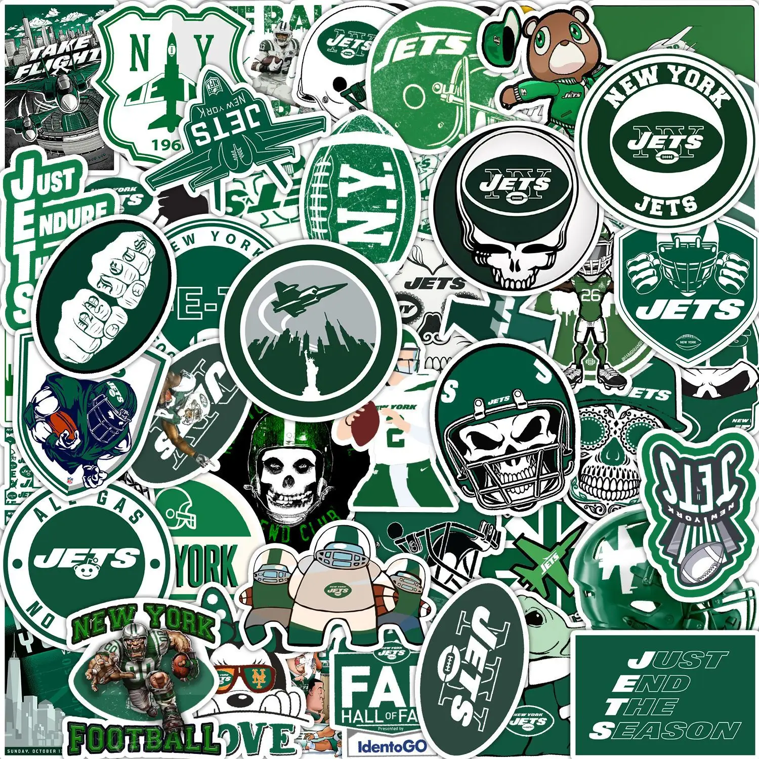 50 pièces NFL Rugby New York Jets Graffiti autocollants étiquette décorative pour bagages ordinateur portable guitare casque planche à roulettes autocollant étanche