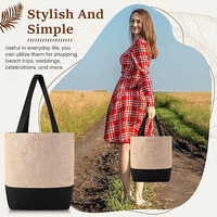 Sacs à main en lin de haute qualité en gros, sacs à main en jute naturel avec poignées, grande capacité pour les voyages, le shopping et les loisirs créatifs