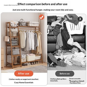 Porte-vêtements sur pied en <span class=keywords><strong>bambou</strong></span> - Étagère multifonctionnelle pour manteaux, chapeaux, sacs, séchage et rangement pour chambre à coucher - Product Image 4