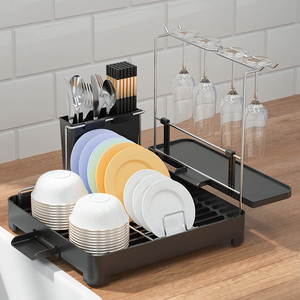 Dish Rack with Wine Glass Rack dish drying rack with side drainage system