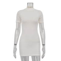 Couleur unie semi-col roulé à manches courtes Mini robe et à manches longues Cardigan Robe 2 pièces vêtements 2025 été femmes robe ensemble