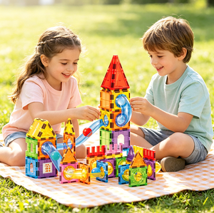 <strong>Ball</strong> Tube <strong>Magnetic</strong> Plates Plastic 92PCS 76PCS <strong>Magnetic</strong> Building Blocks STEM Educational Construction Toy for Kids Gift - Product Image 2
