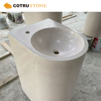 Lavabo rond à piédestal blanc en marbre, lavabo autoportant pour salle de bain