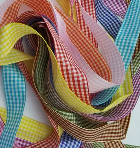 Phong Cách Mới Độ Kiên Trì Cao Polyester 38Mm Gingham Ribbon Máy In Giáng Sinh Ribbon Quà Tặng Băng