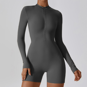 Tuta da <span class=keywords><strong>donna</strong></span> Sexy da palestra a maniche lunghe con collo alto mezza cerniera Dance Skinny Fitness sport <span class=keywords><strong>abbigliamento</strong></span> estivo con controllo della pancia - Product Image 3