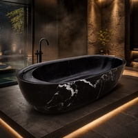 Baignoire autoportante ovale en marbre noir naturel sculpté à la main de luxe pour projet de salle de bain de villa