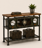 Console d'entrée en métal antique avec plateau en bois pour salon, rangement, durable, facile à assembler, mobilier de maison