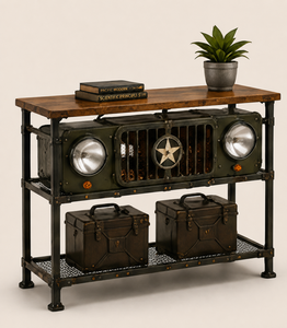 Antique Metal Frame <b>Console</b> <b>Table</b> with Wood Top for Living Room Entryway <b>Storage</b> Durable Easy Assembly Home Furniture - Product Image 1