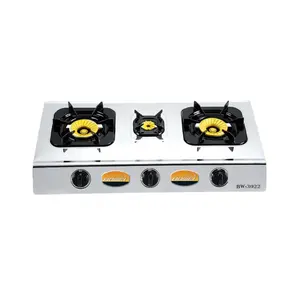 Hot selling made in china gas stove stainless steel auto ignition system gas cooker 3 burner safe reasonable price gas stove