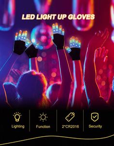 Guantes LED RGB con Logotipo Personalizado al por Mayor, Negros con Dedos Blancos, 15 Luces, 6 Modos de Destello, Batería Reemplazable, Guantes Luminosos Promocionales - Product Image 2