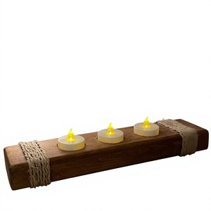 Wooden Rectangular Tea <b>Light</b> Holder with <b>Rope</b> Trim for Home Decoration - Product Image 3