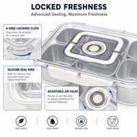 Boîte de conservation alimentaire en acier inoxydable 304 avec couvercle, boîte à lunch à huit compartiments, boîte de conservation fraîcheur portable et hermétique pour l'extérieur
