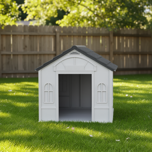 Casa para Mascotas para Perros Pequeños y Medianos, Gris, para Interiores y Exteriores, Techo de Plástico Resistente al Agua, Estilo Clásico, Uso en Todas las Estaciones - Product Image 2