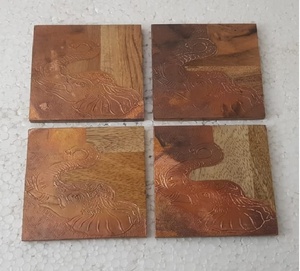 Lot de 4 sous-verres en bois d'acacia, dessous de verre en métal - Product Image 6