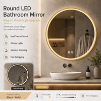 Miroir de salle de bain rond à LED mural anti-buée avec éclairage, commande tactile, 3 températures de couleur, intensité réglable
