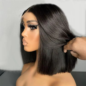 Parrucche di capelli umani da donna, senza colla, modello bob, liscio, con pizzo frontale HD 13*4, per donne nere, non trattate, 100% brasiliane, 1 pezzo, corte - Product Image 1
