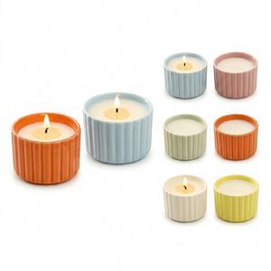Macaron Color Ribbed Ceramic Tealight Holder Mini <b>Candle</b> Jar for Wedding Party Favor Home Decor Aromatherapy Promotional Gift - Product Image 1