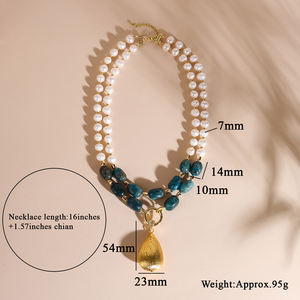 Fashion Blue Apatite Natural Freshwater <strong>Pearl</strong> Double <strong>Pendant</strong> Beaded 18K Gold Plated Women's AAAAA Grade <strong>Necklace</strong> Jewelry for - Product Image 3