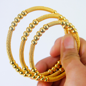 New Arrivals Simple Design Gold Beads <b>Bangles</b> 21k Gold Plated Brazilian Bridal Stackable Bracelet Jewelry for Party Gift - Product Image 4