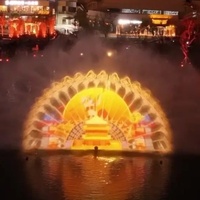 Proyección de Películas en Pantalla de Agua de Lago con Fuente