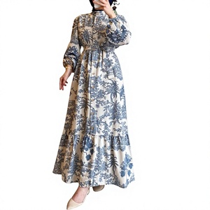 Vestido Camisero Elegante de Manga Larga para Mujer, Lavable, Transpirable, de Crepé, para Oficina, Casual, con Estampado a Rayas, Largo Maxi, Cintura Ajustada - Product Image 1