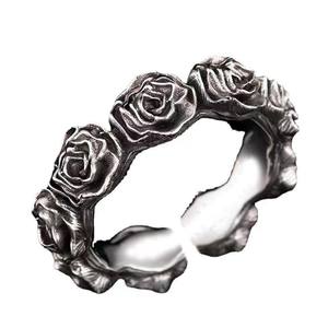 Anello Apribile Retrò Anticato <span class=keywords><strong>Argento</strong></span> Nero <span class=keywords><strong>Cavaliere</strong></span> Rosa per Uomo Donna, Anelli Regolabili a Fiore, Gioielli - Product Image 6