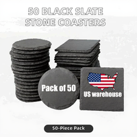 Lot de 50 sous-verres modernes en ardoise noire de 4 pouces, gravés au laser, avec fond anti-rayures, sous-verres de bar en marbre