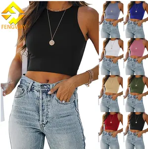 Fengway Custom Casual Slim Crop Tank Top O-Neck Vest Tee Shirt Blank Sleeveless T-Shirts For Ladies