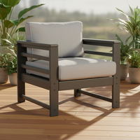 Ensemble de canapés d'extérieur en PEHD sans entretien, fauteuil de patio en bois composite toutes saisons, chaise longue moderne durable, coussin de piscine