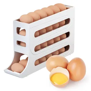 4 Layer Rolling Egg Dispenser Kitchen Automatic Fridge Egg Roller Save Space Storage Rack Egg Holder for Refrigerator