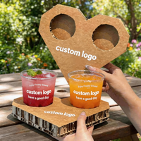 ETpack Porte-gobelet en forme de cœur en papier ondulé avec logo personnalisé Porte-gobelet biodégradable pour 2/4 tasses à boire, jus de fruits et thé