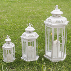 3er-Set Vintage Metall Glas Laternen in Weiß, dekorative Metalllaternen für Innen und Außen, große Laternen für Weihnachten und Hochzeit - Product Image 5