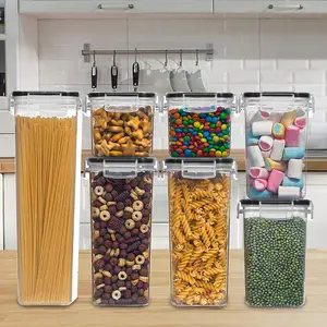 Haute qualité 7 pièces Transparent grande capacité hermétique en plastique cuisine stockage des aliments conteneurs ensemble boîtes de rangement et bacs