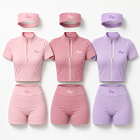 Ensemble de shorts de yoga respirants taille haute Y2K personnalisés pour femme, 3 pièces, avec crop top zippé, tenue d'entraînement et de détente écologique pour l'été