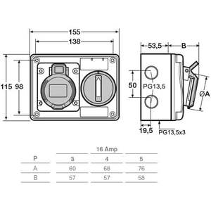 Prise industrielle horizontale Rosi 16A IP67 2P+T en plastique bleu pour extérieur avec couvercle - Product Image 4