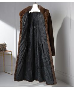 Autumn and Winter Women's Genuine <strong>Mink</strong> Brown Fur Trench <strong>Coat</strong> Long Loose Waterproof with Cotton Filling and Zipper Closure - Product Image 3