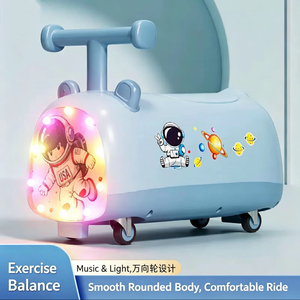 Porteur trotteur enfant en plastique, design dessin animé astronaute, quatre roues, avec éclairage coloré, siège silencieux inclus, jouet à pousser - Product Image 1