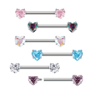 Anello per Capezzolo alla Moda in Titanio ASTM F136 con Zirconia Cubica a Forma di Cuore Gioiello per <span class=keywords><strong>Piercing</strong></span> Corporeo - Product Image 1