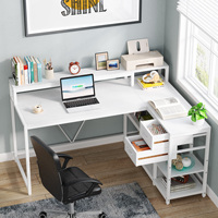 Nouveau meuble de bureau d'ordinateur d'angle en bois de conception moderne de couleur blanche avec rangement