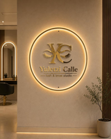 Enseigne néon LED 3D personnalisée en acrylique rétroéclairée, enseigne néon ronde dorée pour la décoration de salon de coiffure/barbier