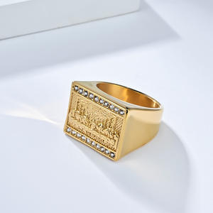 Bague Homme en Acier Titane Hip Hop Occidental, Motif Dernière Cène, Sertissage Pavé, Cadeau - Product Image 3