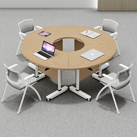 Conjunto de Mesa de Conferencia Modular de Acero Inoxidable, Plegable, Móvil, con Separador, Forma Oblonga, Diseño Moderno, Fácil de Transportar