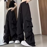 Pantalon de survêtement à jambe large beige pour femmes de grande taille, pantalon de jogging hippie décontracté avec fermeture à cordon, style hip-hop streetwear